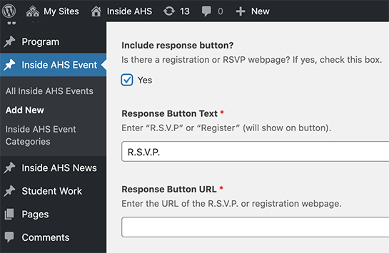 screenshot of Inside AHS backend response button