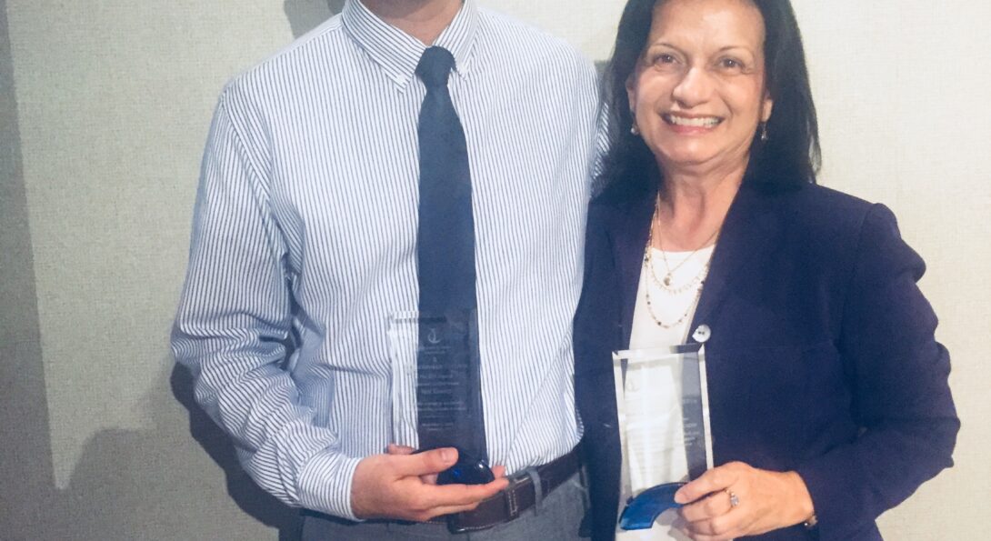 Yolanda Suarez-Balcazar (right) is pictured with her mentee, Noe Chavez, assistant professor at the Charles Drew University of Medicine and Science in Los Angeles, immediately after being presented with the award.