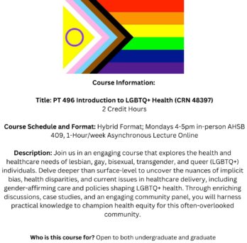 This flyer includes the Progress Pride Flag, along with a description of the course content
                  