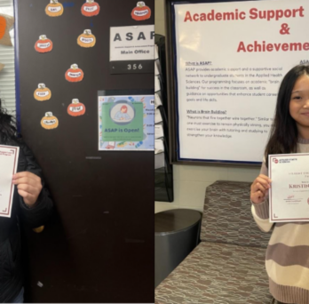 Collage photo of Jocelyn Olguin and Kristine Lagasca holding up their ASAP awards.
                  