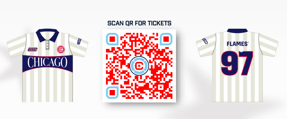 2 soccer jerseys with QR code in the center to scan for tickets