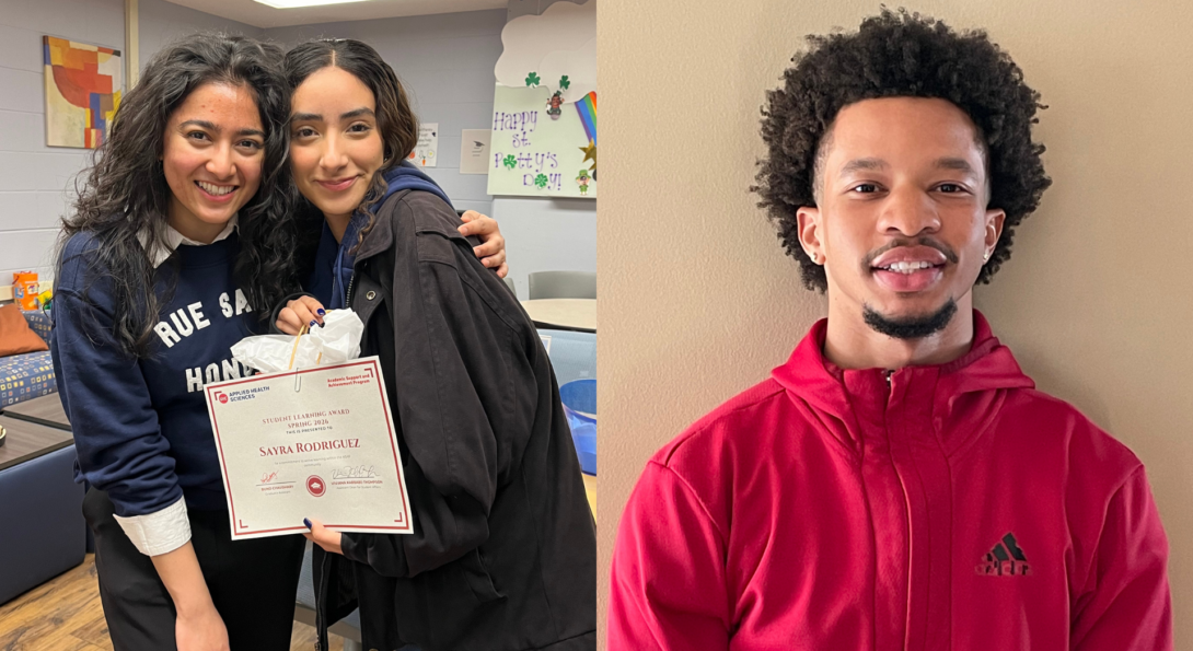Sayra Rodriguez (Student Learning Award recipient) with her tutor, Isha Mehta, and Jalen Starling (Student Engagement Award recipient)