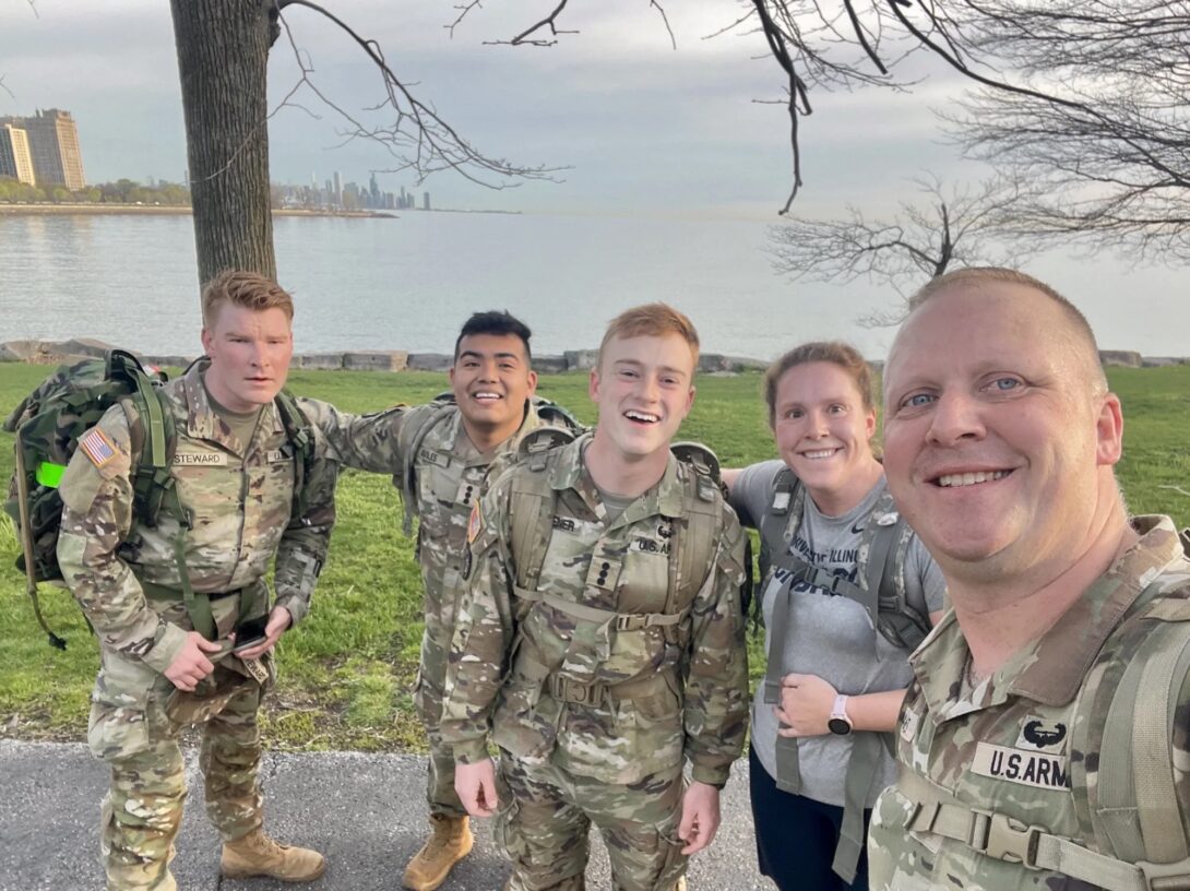 Annmarie Chizewski, second from right, with UIC ROTC cadets and cadre in April 2024 shortly after completing a 12-mile ruck.