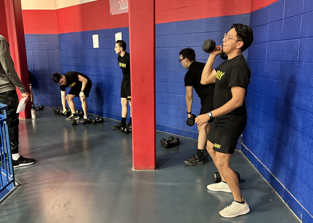 UIC ROTC cadets during a physical therapy session.