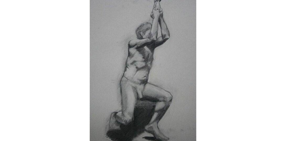 Black and white illustration of a naked person