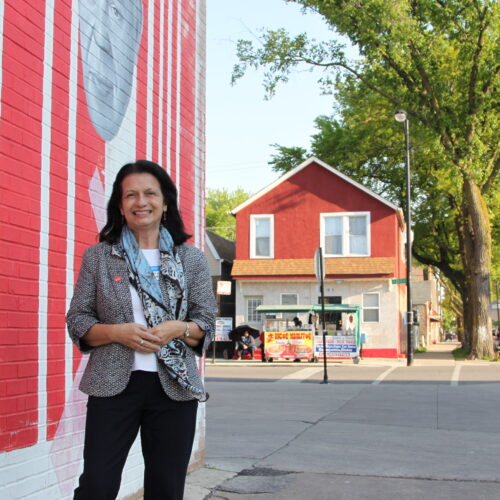 Yolanda Suarez-Blacazar outside in a Pilsen neighborhood