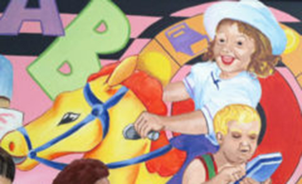 Colorful mural of children playing