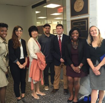 Tanya Auguste with fellow LEND trainees in formation before entering Senator Dick Durbin’s office
                  