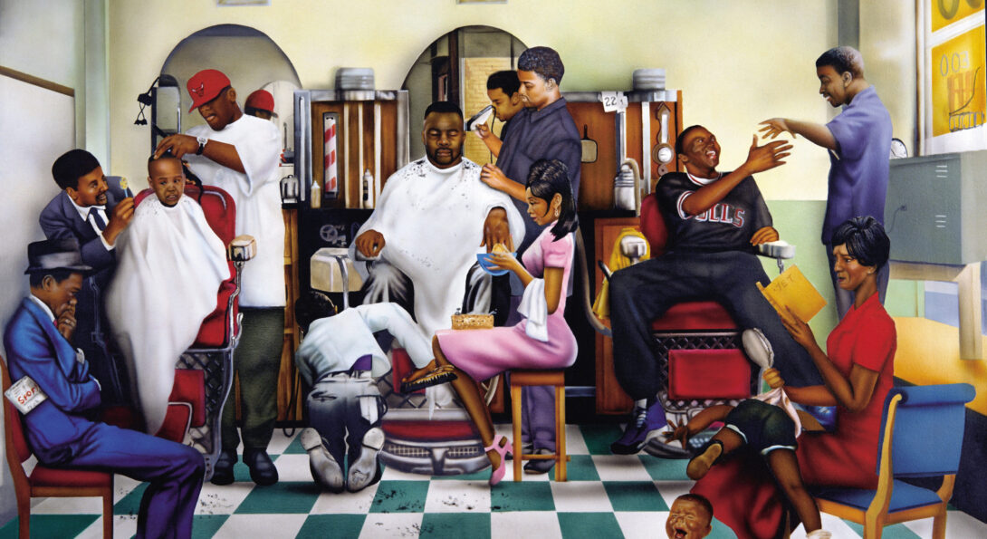 “Hanging at the shop,” a painting in the Black Culture Collection by Alan and Aaron Hicks.