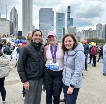 KN instructor Annmarie Chizewski celebrates with her parents, Larry and Barbara Chizewski, after she completed the 2023 Chicago Marathon. It was her second marathon, and she vows it won’t be her last.
                  