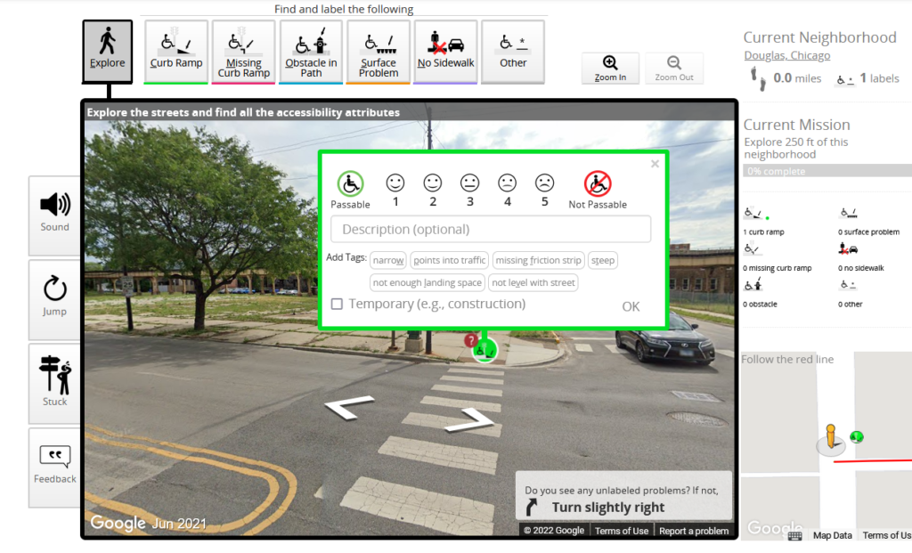 Sidewalk accessibility analysis screenshot