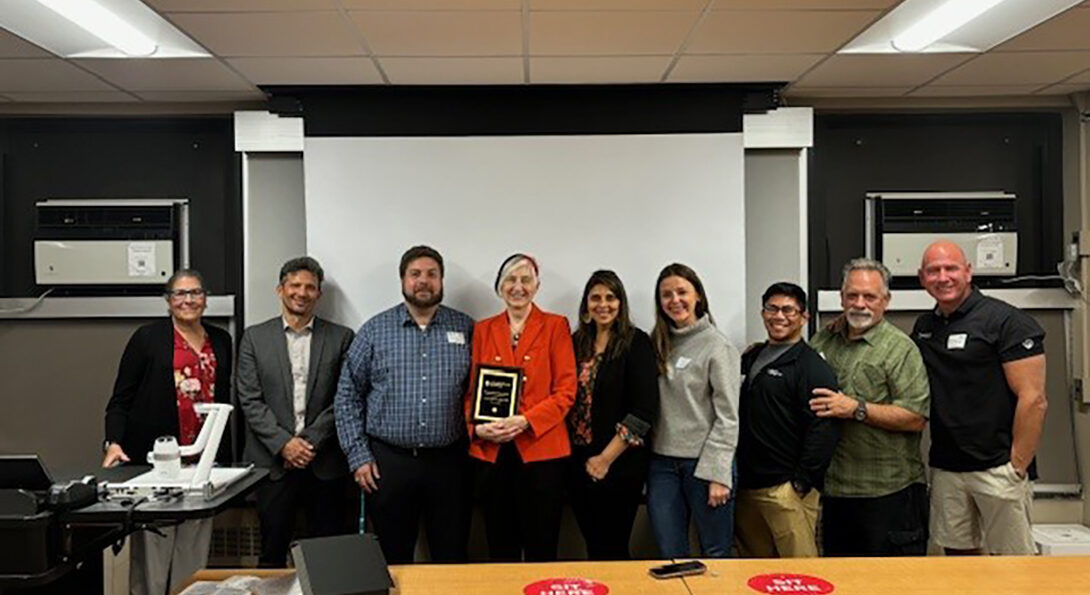 From left to right: Gay Girolami, Ross Arena, Richard Severin, Suzann K. Campbell, Tanvi Bhatt, Alyssa Jones, Leonard Arguelles, Timothy Caruso and Andrew Haverstrock ’01 BS PT.