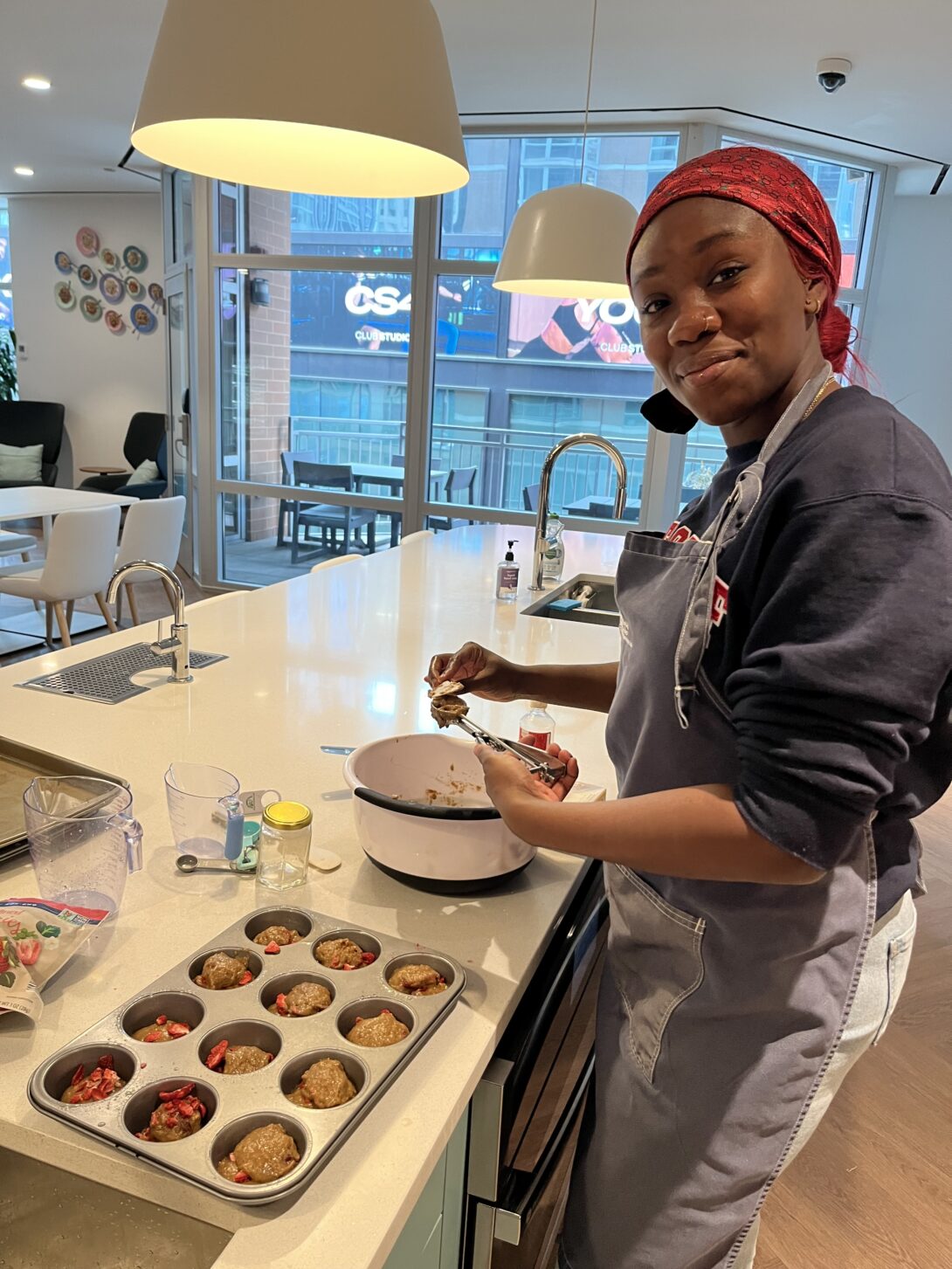 Brianna Guerrier makes cookies during a visit to the Ronald McDonald House.