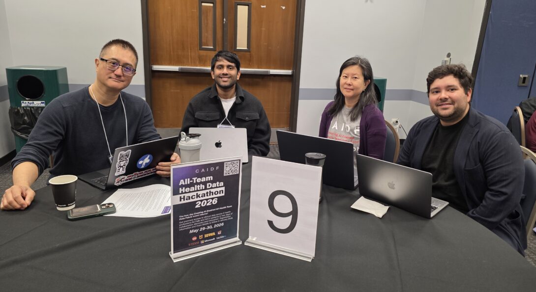 First-place winning team members (from left to right): Lawrence Salud, Abhishek Basu, Amy Wang and Luis Cisneros.